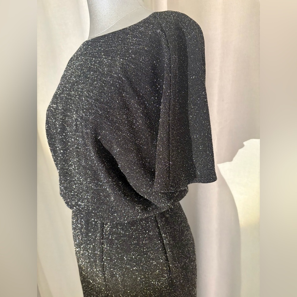 Donna Morgan Silver Metallic Knit Midi Dress with Front Slit Open Back Sz 2 - Picture 11 of 13